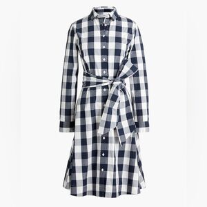 J. Crew Factory Tie-waist poplin shirtdress in gingham